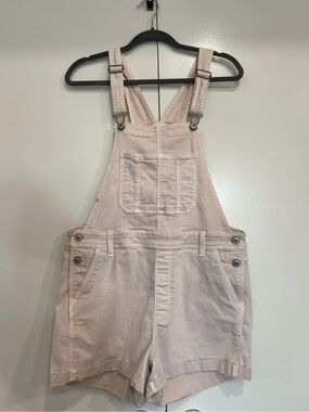 American Eagle Outfitters Cream Short Stretch Denim Jean Overalls